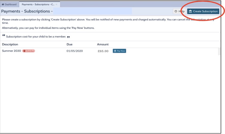 The Subscriptions screen