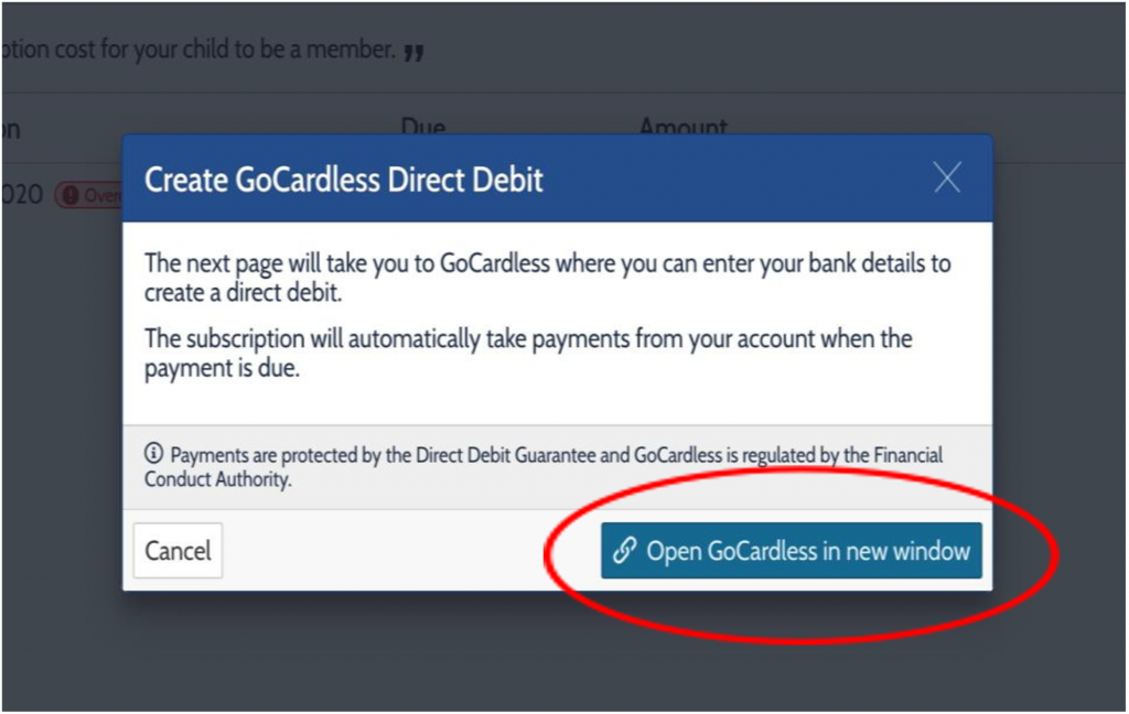 Opening GoCardless from Online Scout Manager