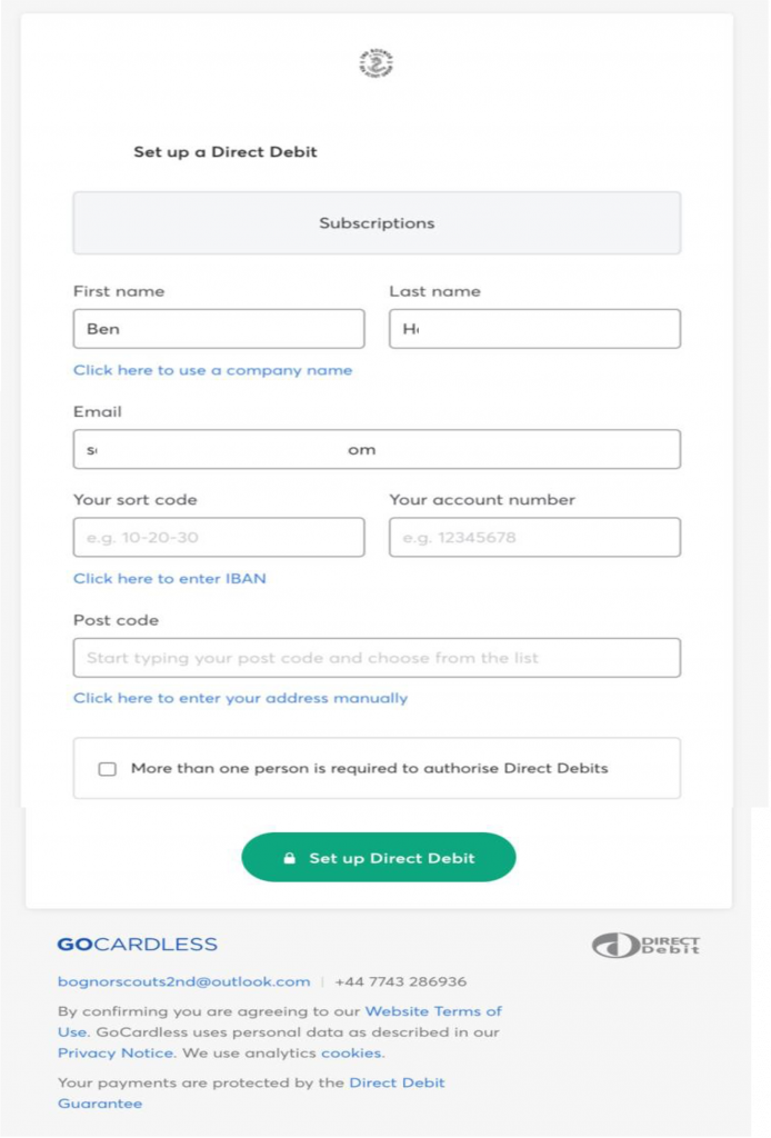 Setting up the Direct Debit in GoCardless